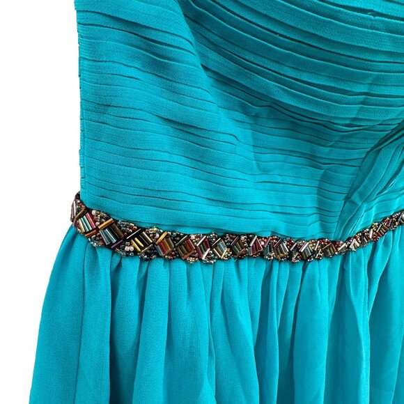 GB Turquoise Strapless Dress Small Beaded Mini Chiffon Feminine Skater Party NEW - Picture 3 of 9